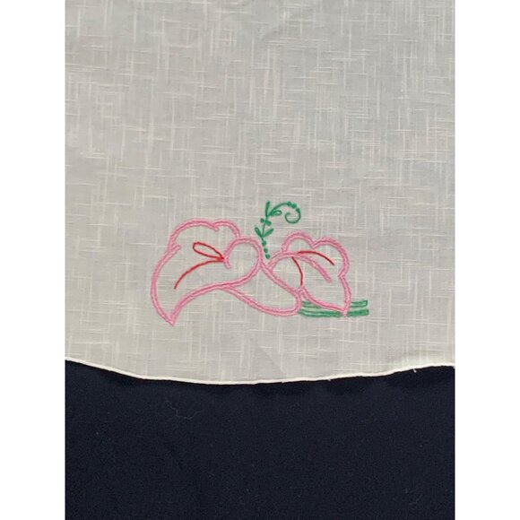 Vintage Floral Embroidered Round Tablecloth - 68" Diameter - Cotton & Linen Blen - Picture 3 of 9